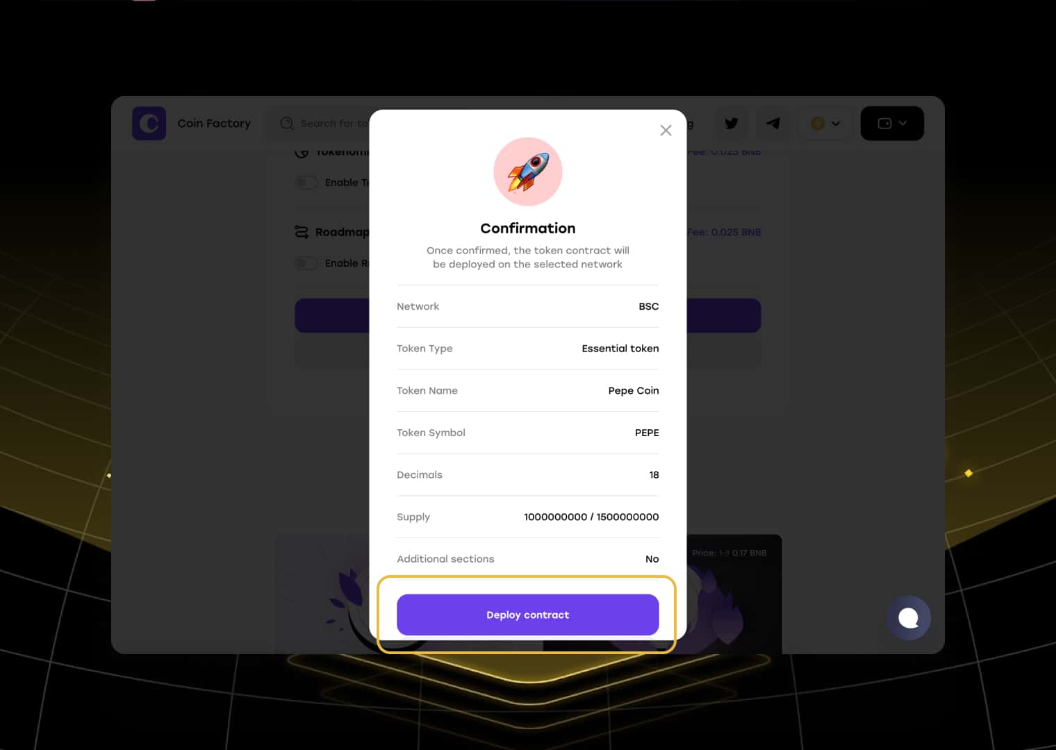 Press the deploy contract button