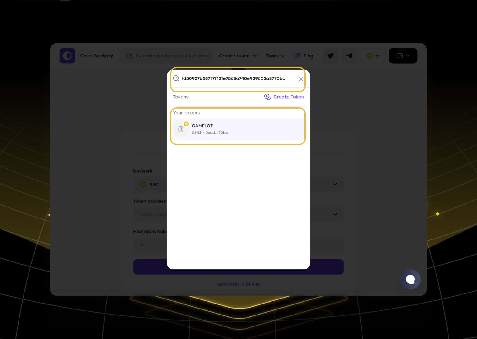 Paste the token address and click on the result