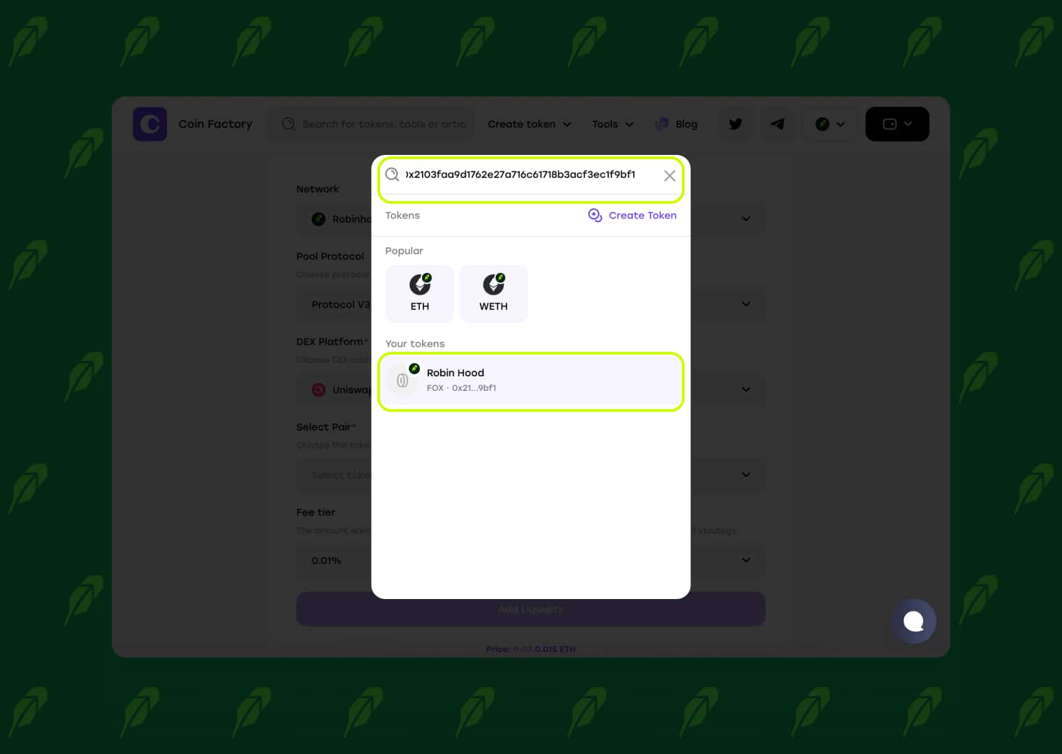 Select Robinhood token