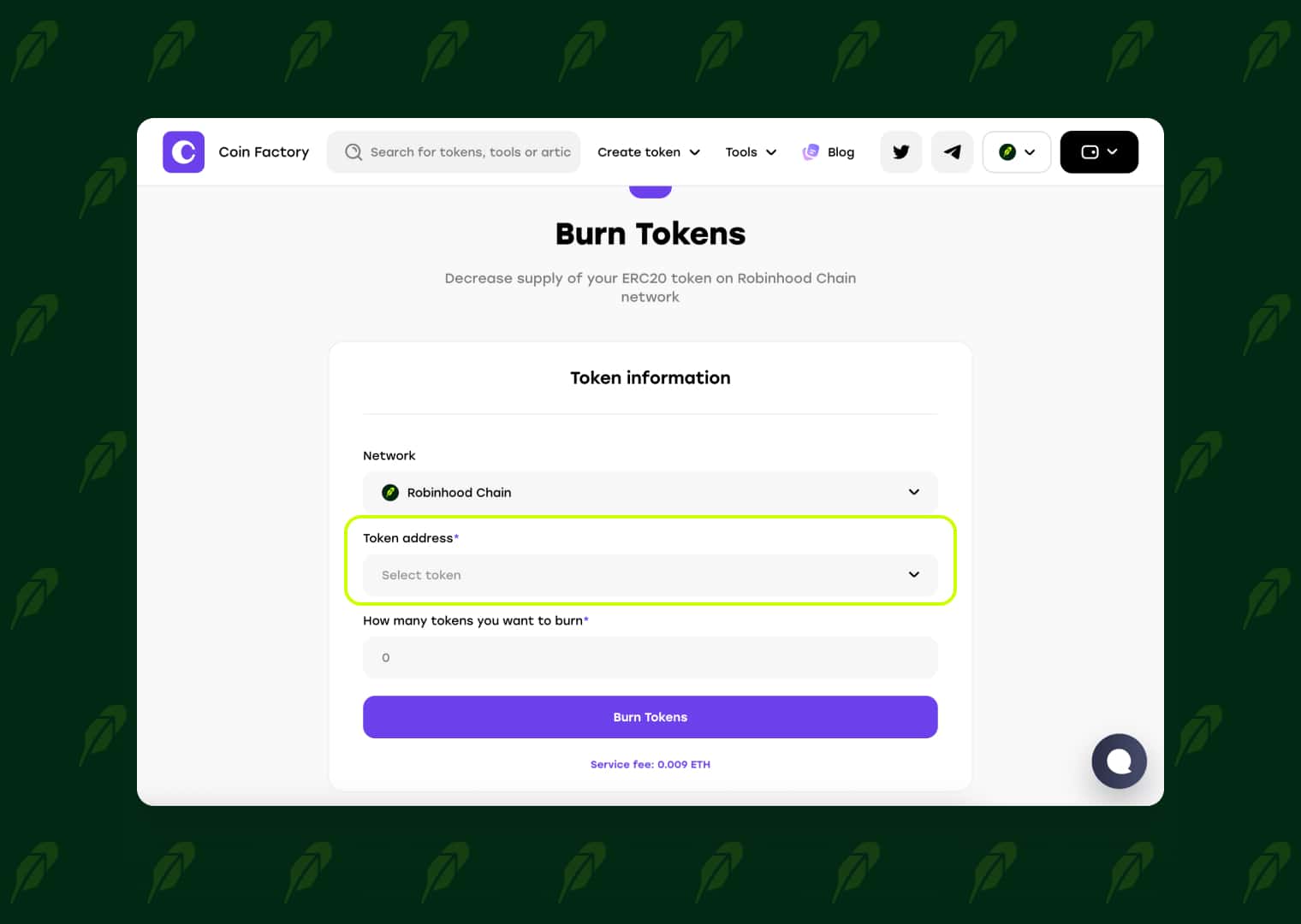 Paste the token contract address or search by token name