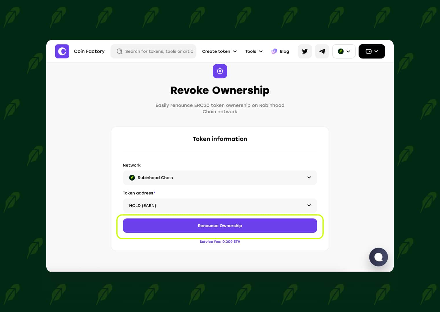 Confirm token ownership renouncement on Robinhood Chain