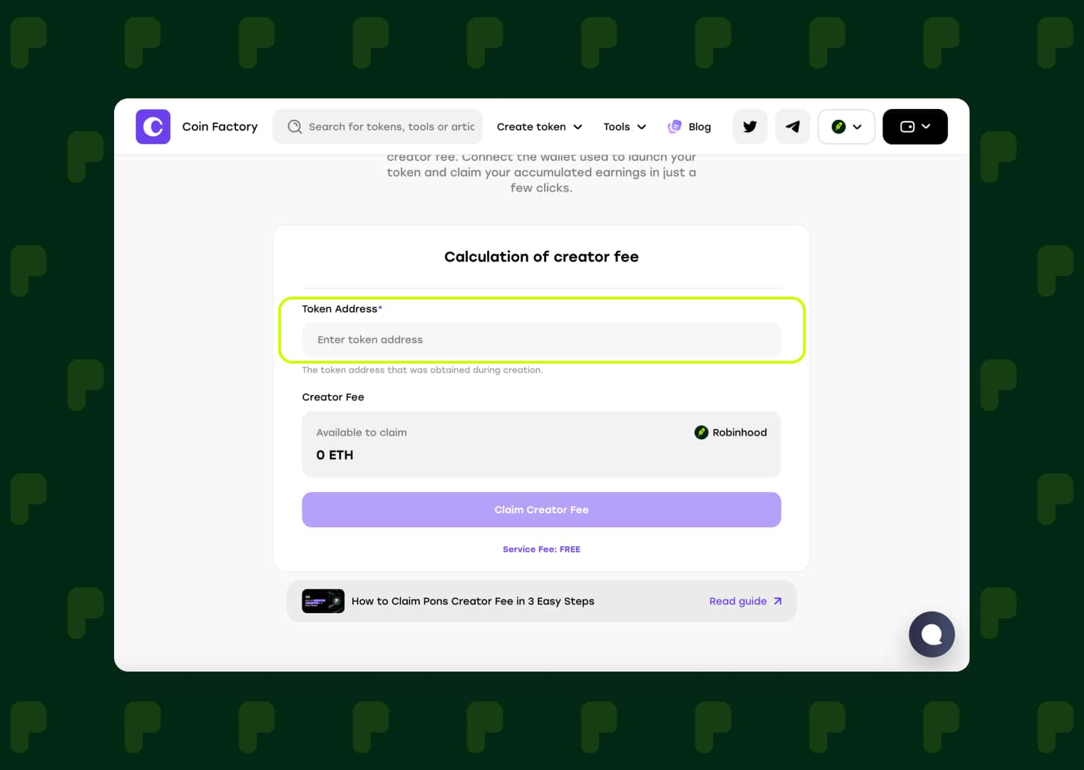 Enter Pons token contract address