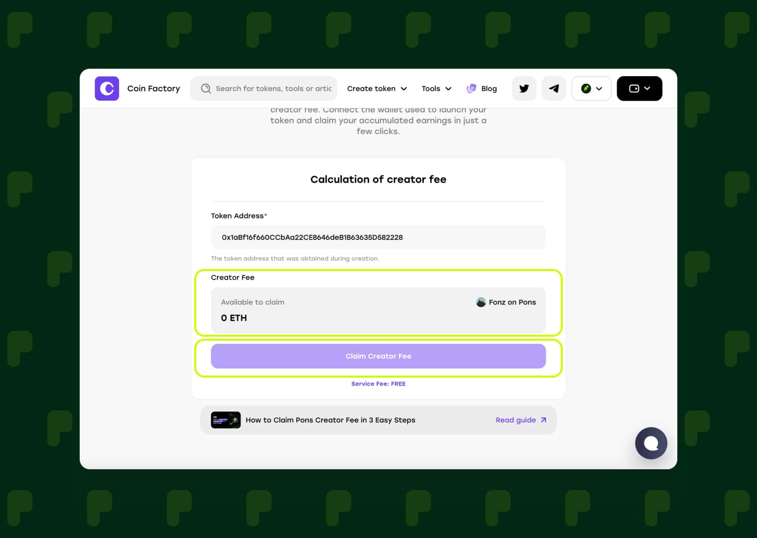 Pons creator fee available to claim