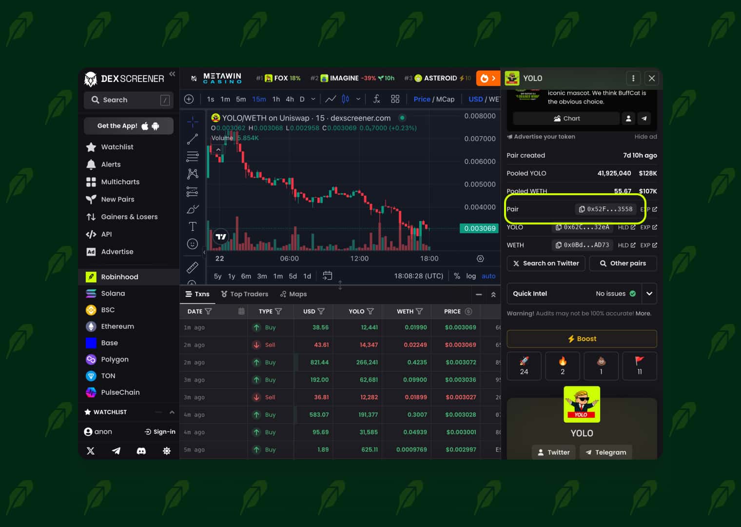Copy the liquidity pool address from DexScreener
