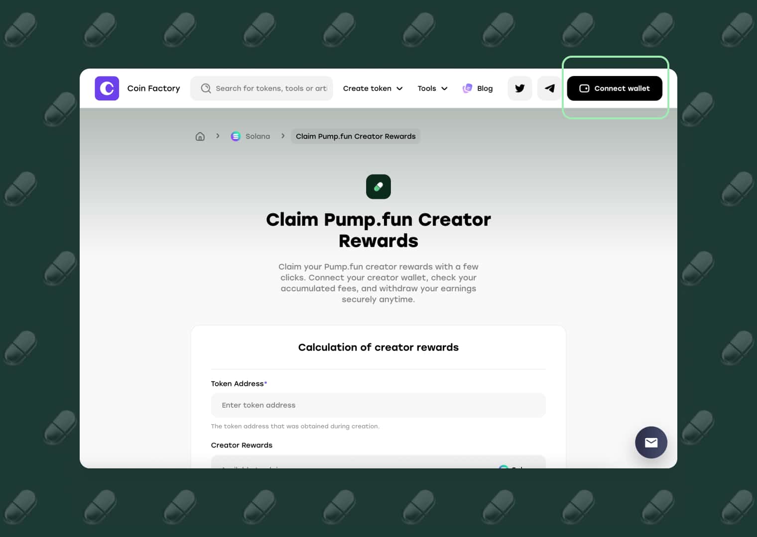 Connect wallet to claim Pump.fun Creator Rewards