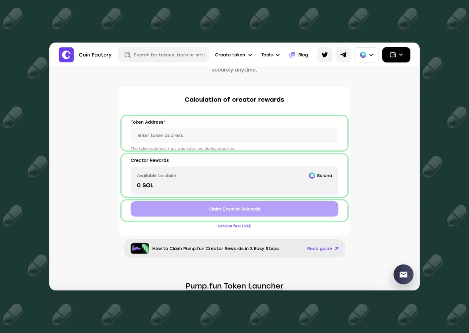 Enter the token address and claim rewards