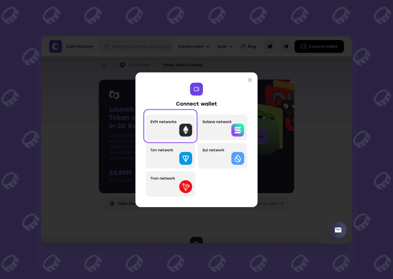Connecting an EVM wallet to the Arc Network Meme Token Launcher
