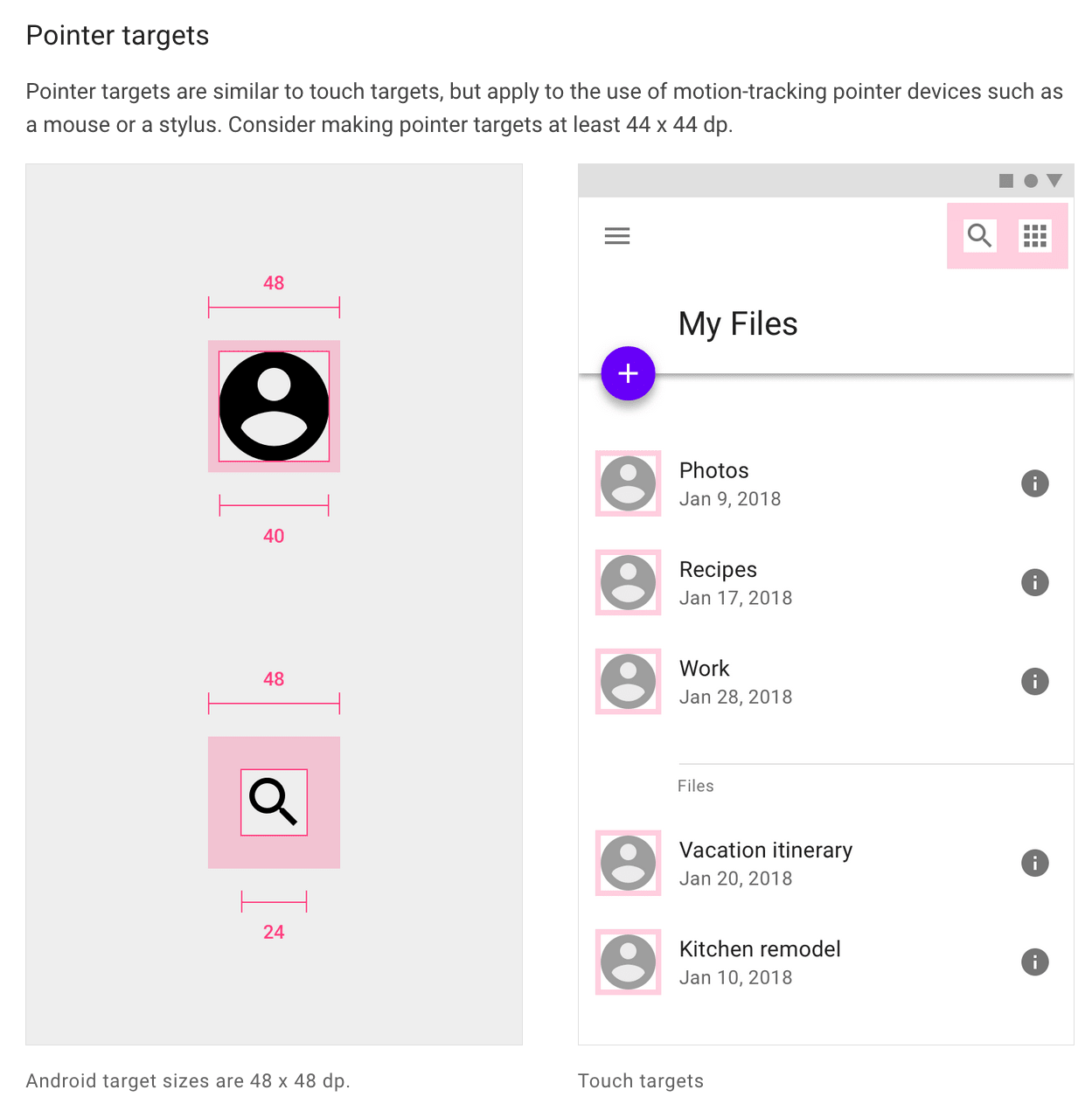 Material Design target sizes.