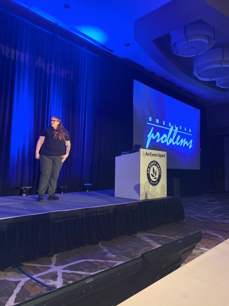 Beth Dean on stage at An Event Apart Denver.