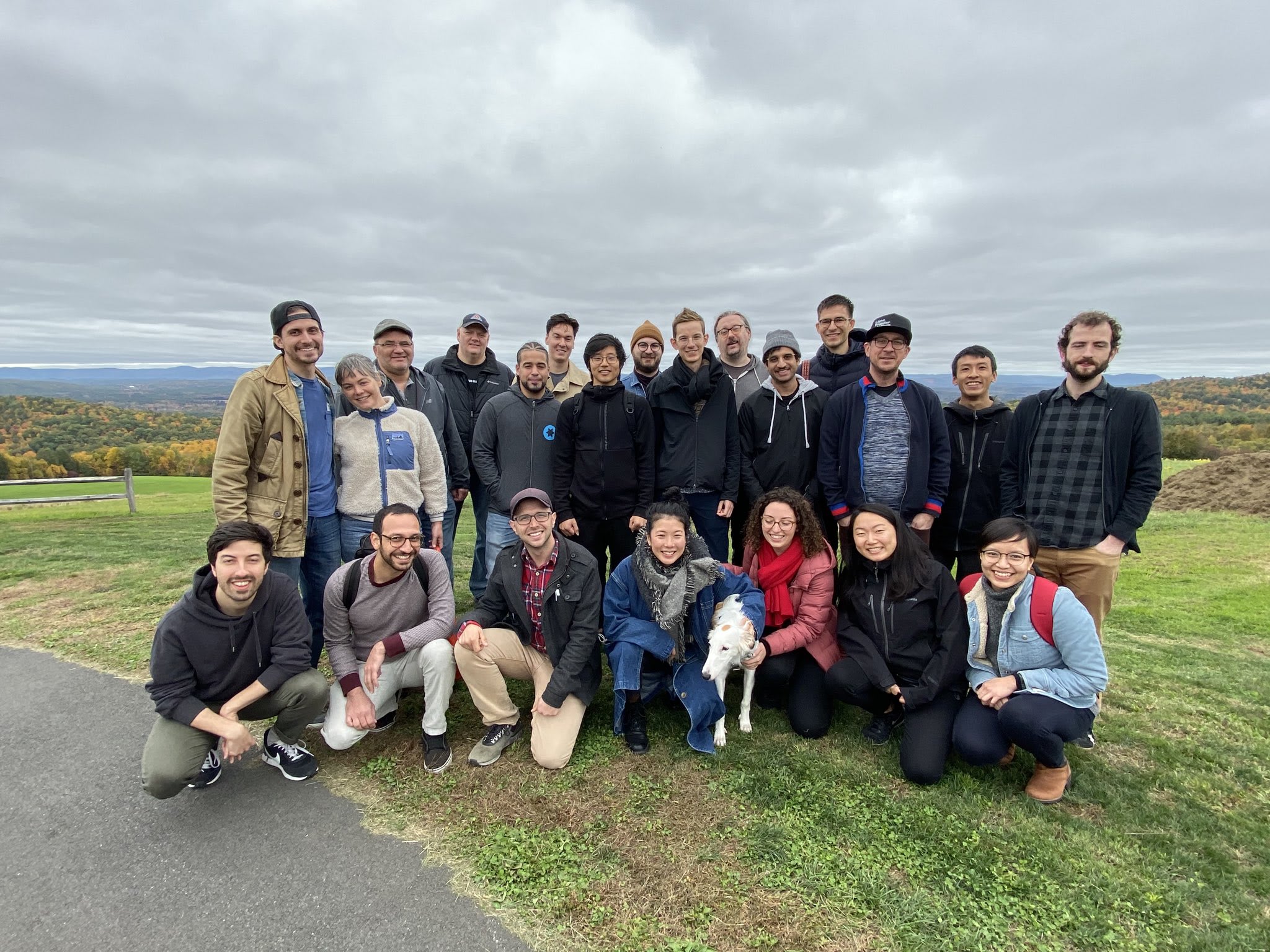 A group photo at the attendees at David Jonathan Ross's open house. Photo taken at Apex Orchards, courtesy of Matthew Rechs