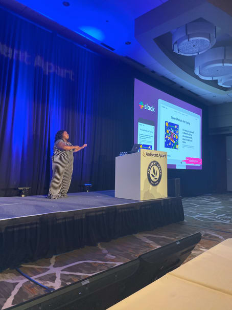 Mina Markham on stage at An Event Apart Denver