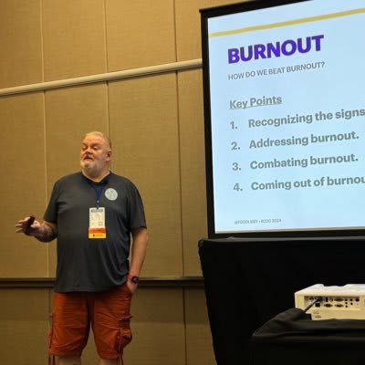 Todd giving his talk on burnout at KCDC 2024.