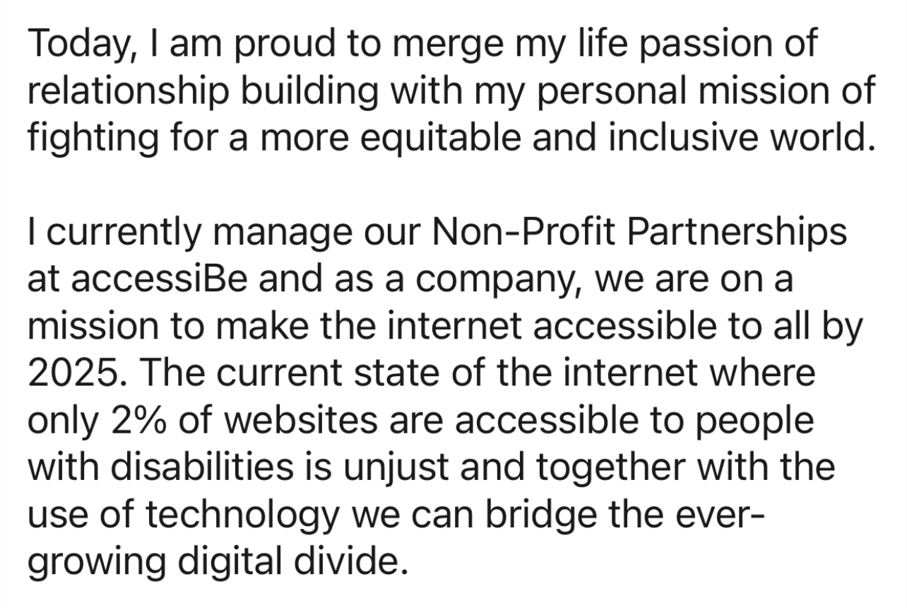 Sheldon has goals and aspirations yet joins in the divide that AccessiBe hammers between people in the disabled and accessibility communities. Sheldon has goals and aspirations yet joins in the divide that AccessiBe hammers between people in the disabled and accessibility communities.