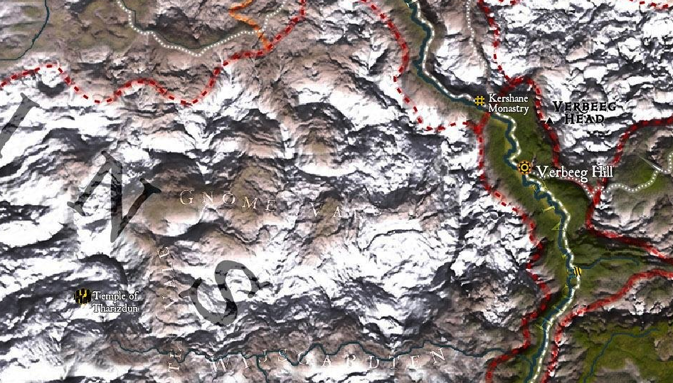 An overland map of the area between Kershane Monstry and Gnome Vale