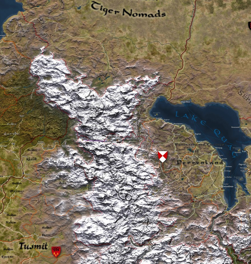 A map of the area between the Tiger Nomads and the southern reaches of the Yatil Mountains