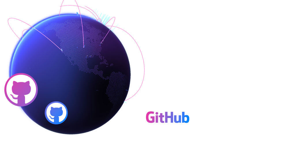 Image that will be used for the social card background with a planet, GitHub logo, and octocats