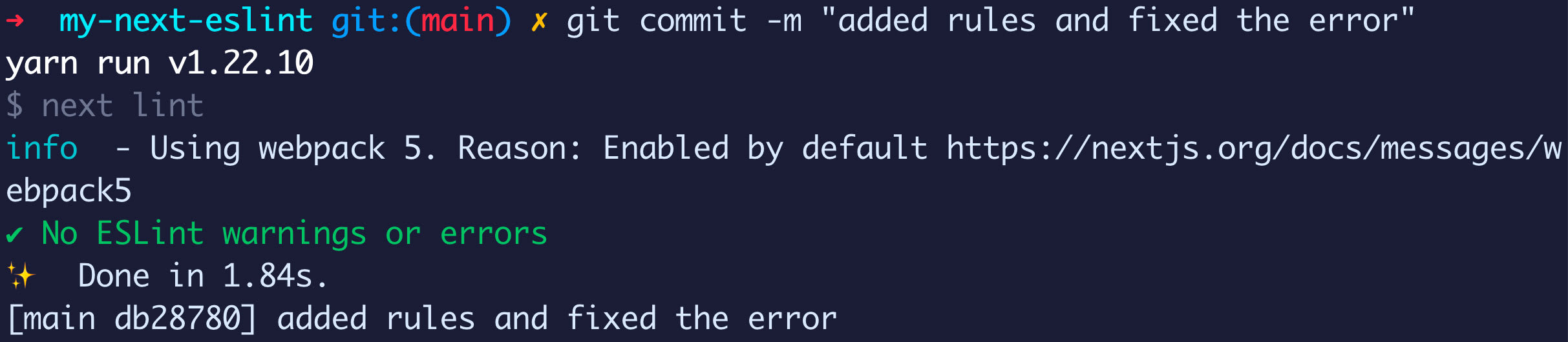 Terminal with no linting errors ran during pre-commit