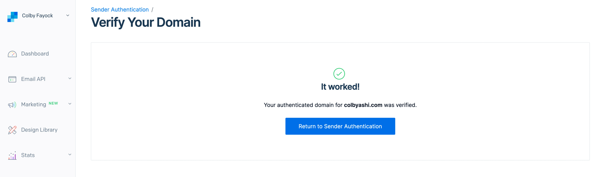 SendGrid successful domain verification