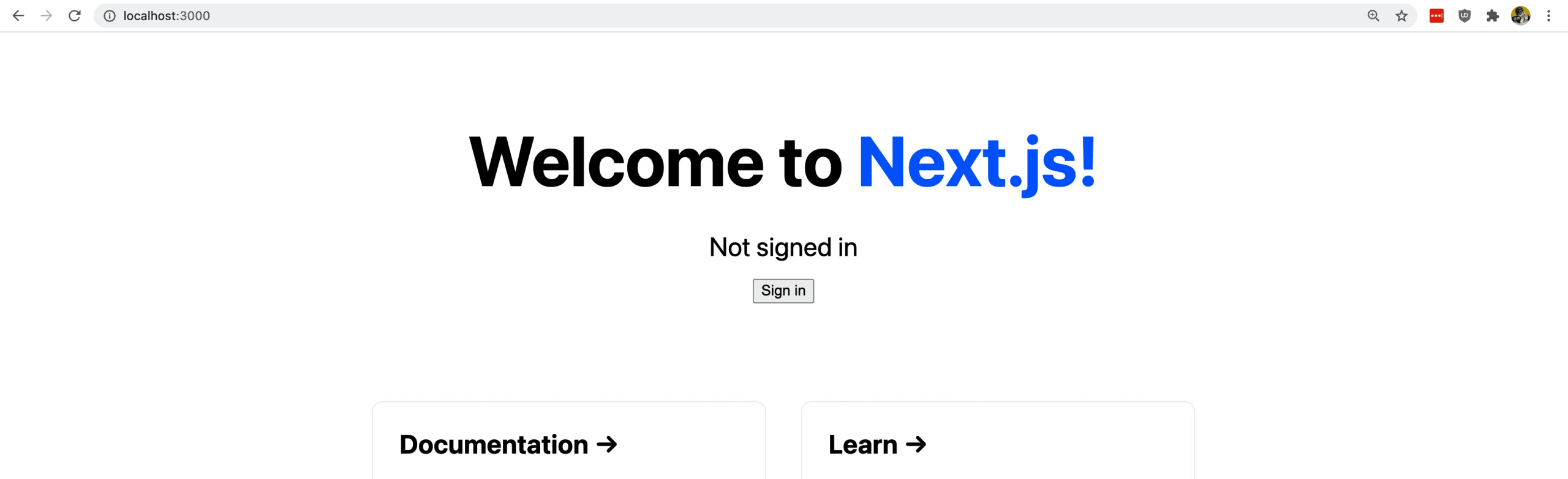 Next.js App not signed in