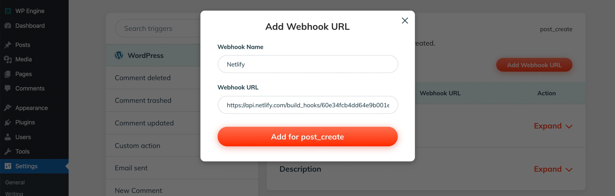 New webhook using Netlify build hook