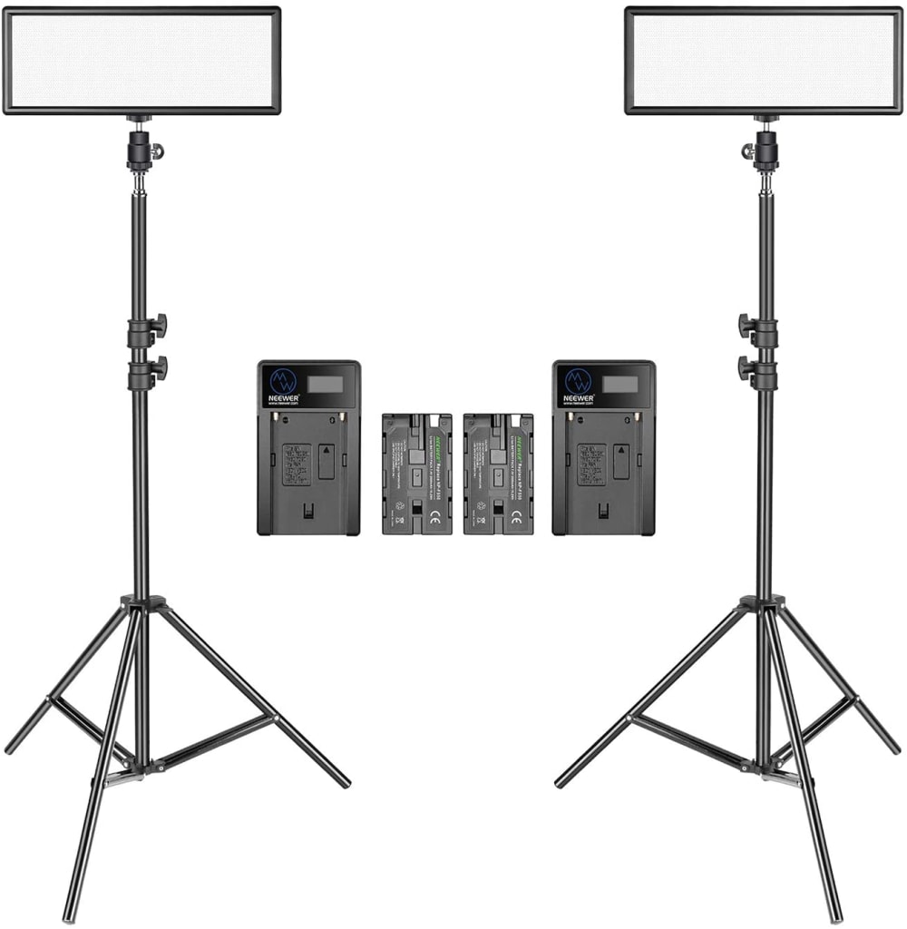 2 LED panels on tripods with batteries