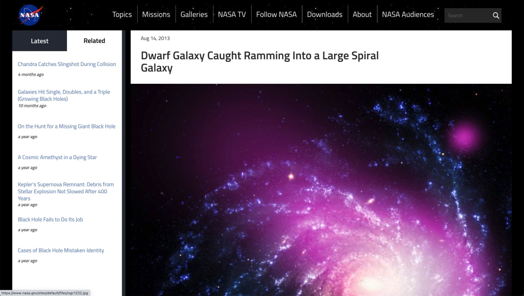 nasa.gov article showing x-ray image from article about colliding galaxies