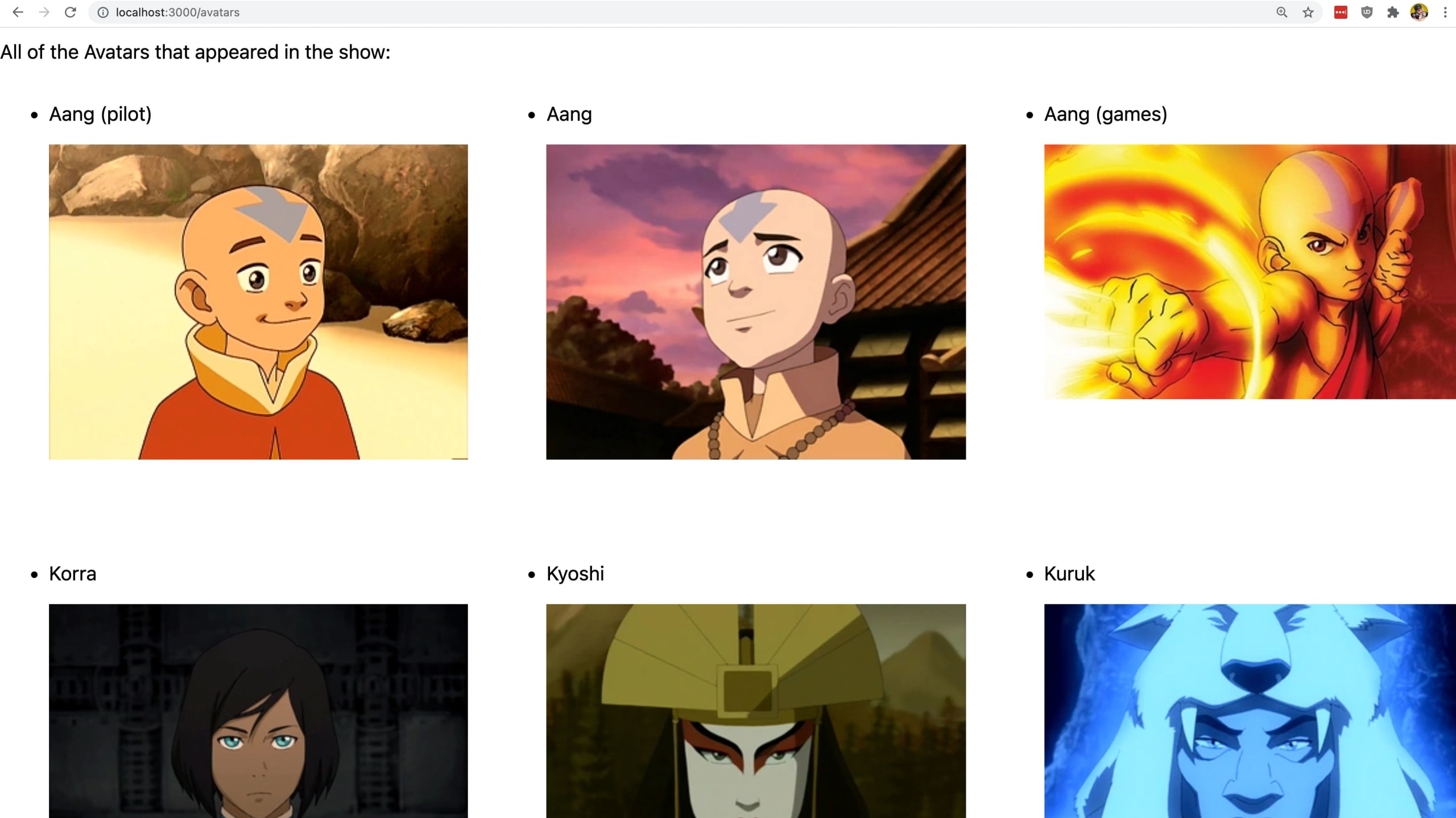 Grid of images showing all avatars