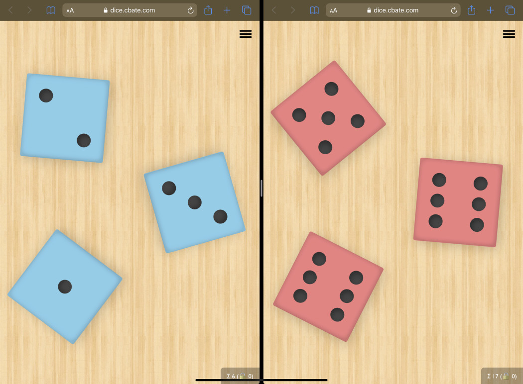 Two Dice apps with different color dice