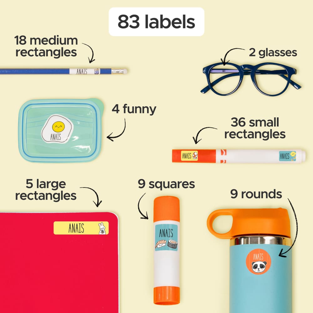 Abasc Label Basic label set - 83 labels name labels - Colle à moi