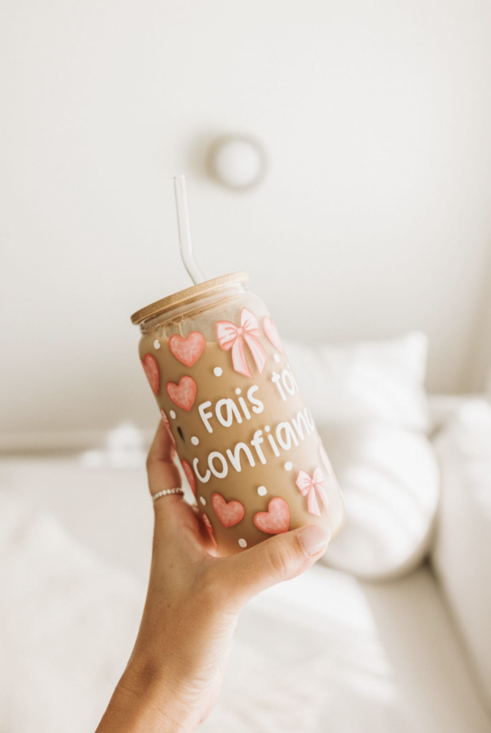 Verre à canette 16 oz personnalisé avec un transfert DTF UV « Fais-toi confiance »