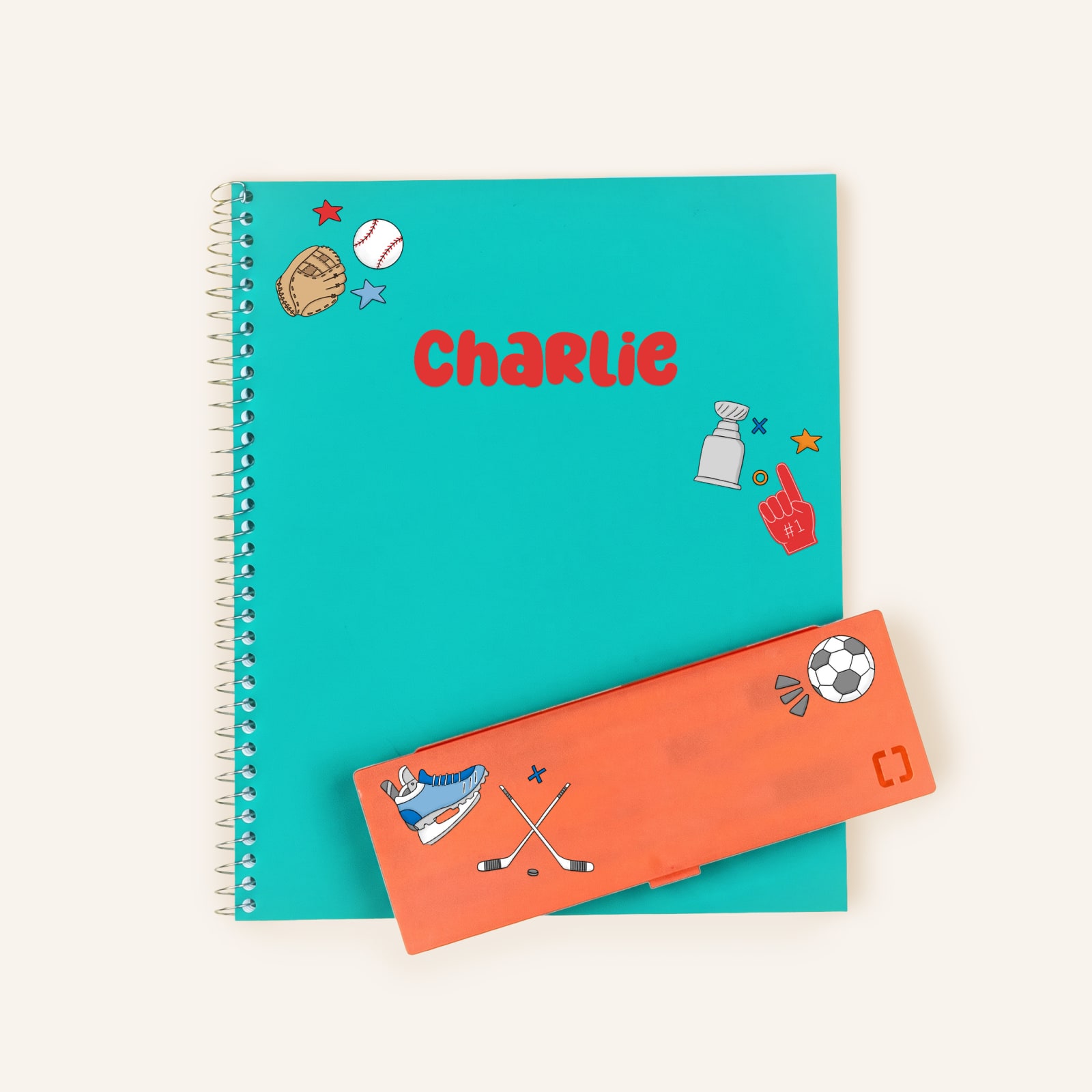 Cahier et coffre à crayons personnalisés