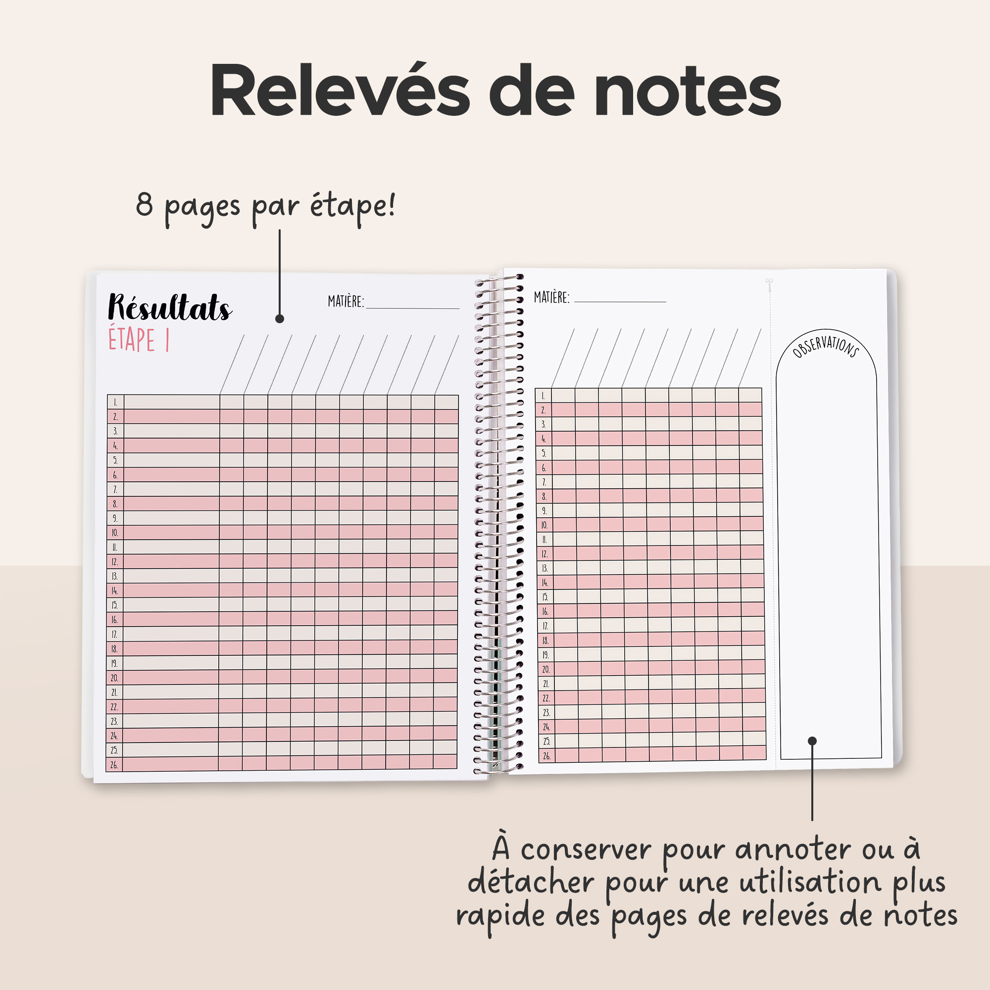 page pour relevé de notes