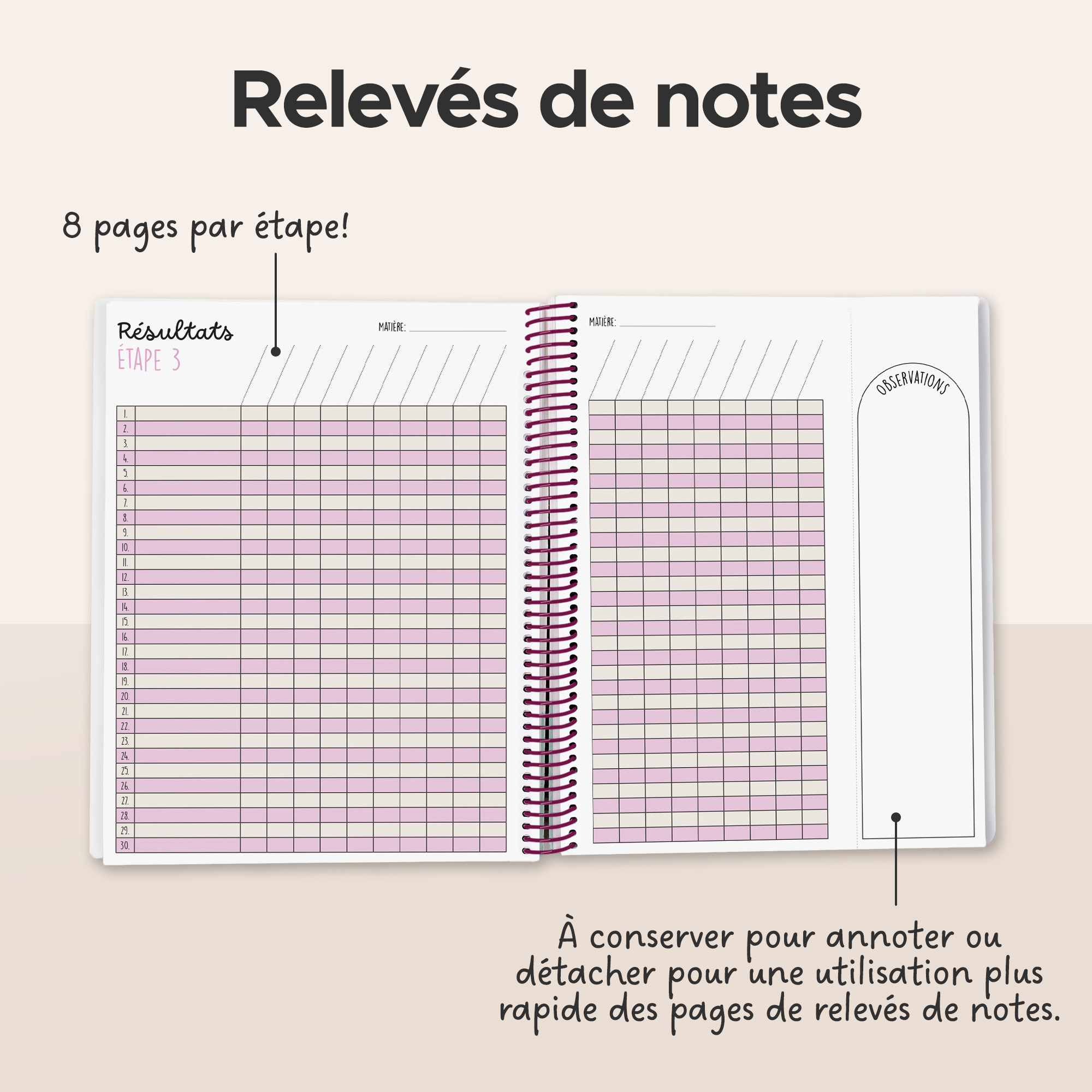 page pour relevé de notes