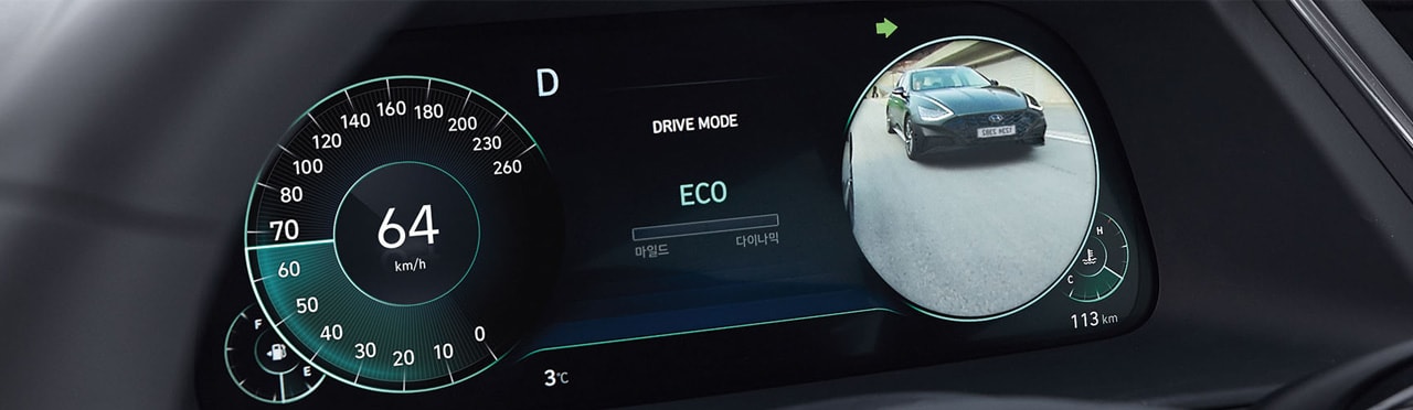 הדמיית פעולת מערכת בטיחות ךרכב BVM לתצוגת שטח מת בלוח המחוונים