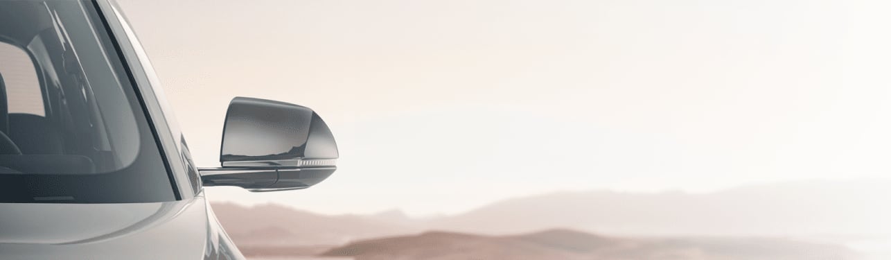 צילום חלקי של רכב אזור המראה צד ימין ברקע הררי