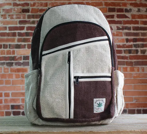 Brown and White Hemp Backpack