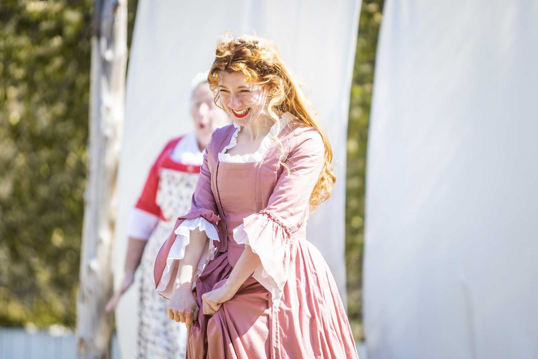 A comedienne in outdoor theater at Colonial Williamsburg