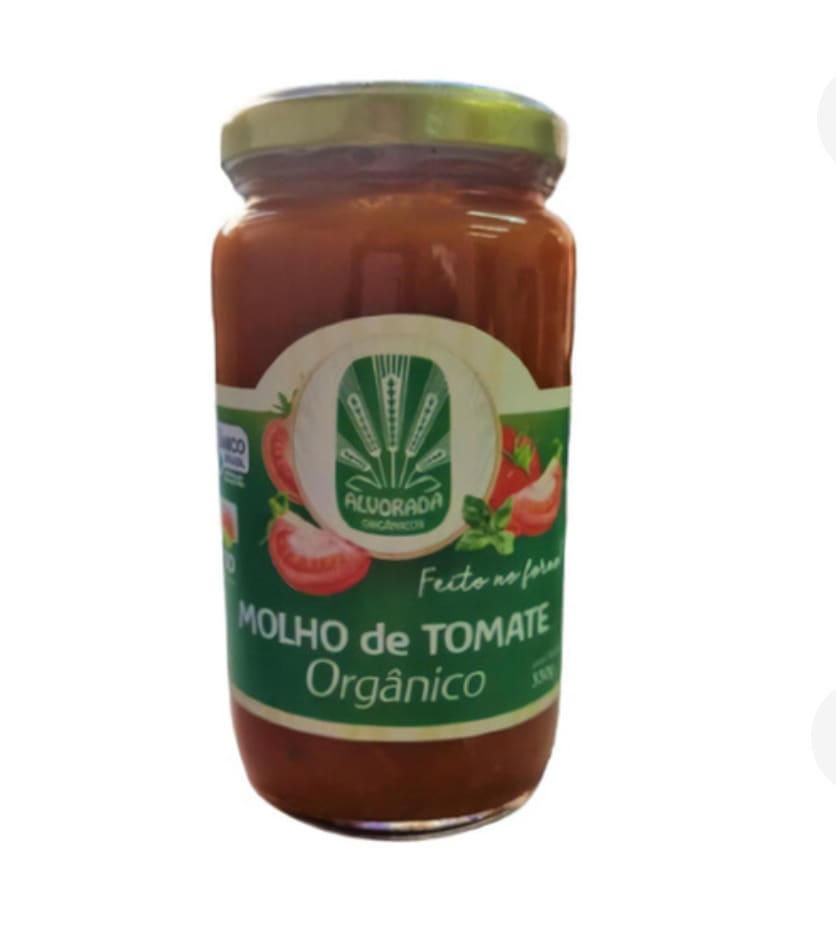 Molho de Tomate Orgânico Alvorada - 330g - Ingredientes Tomate orgânico, cebola orgânica, alho orgânico, manjericão orgânico, azeite orgânico e sal.