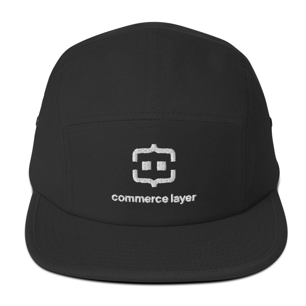 Black Five-Panel Cap with White Logo