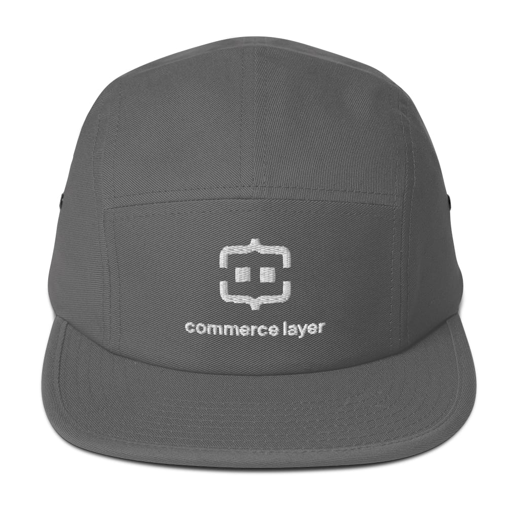 Gray Five-Panel Cap with White Logo