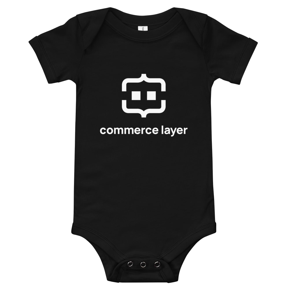 Black Baby Short Sleeve Bodysuit with White Logo