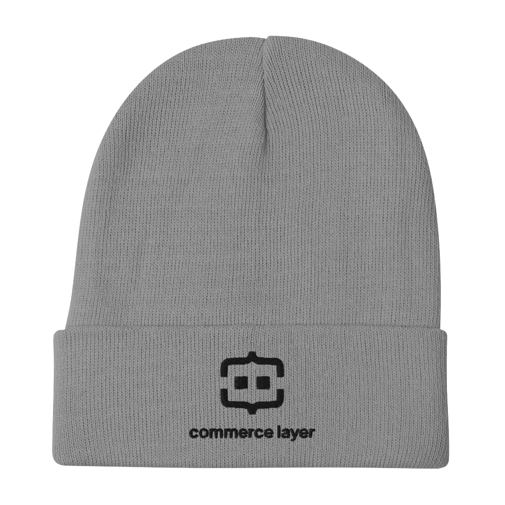 Gray Cuffed Beanie with Black Logo