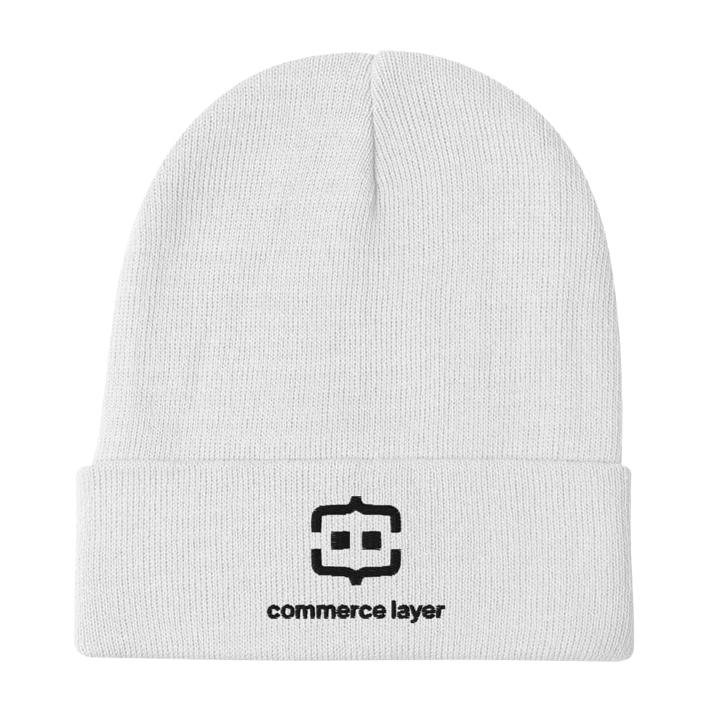 White Cuffed Beanie with Black Logo