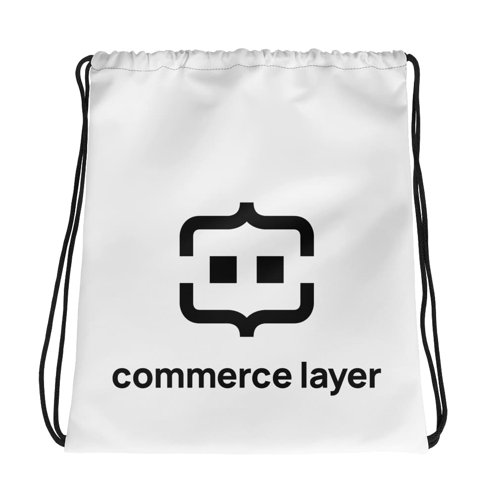 White Drawstring Bag with Black Logo