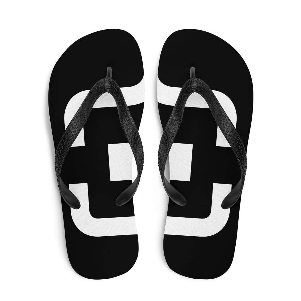 Black Flip Flops with White Logo