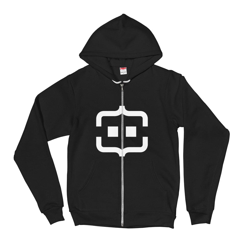 Black Unisex Zip Hoodie with White Logo