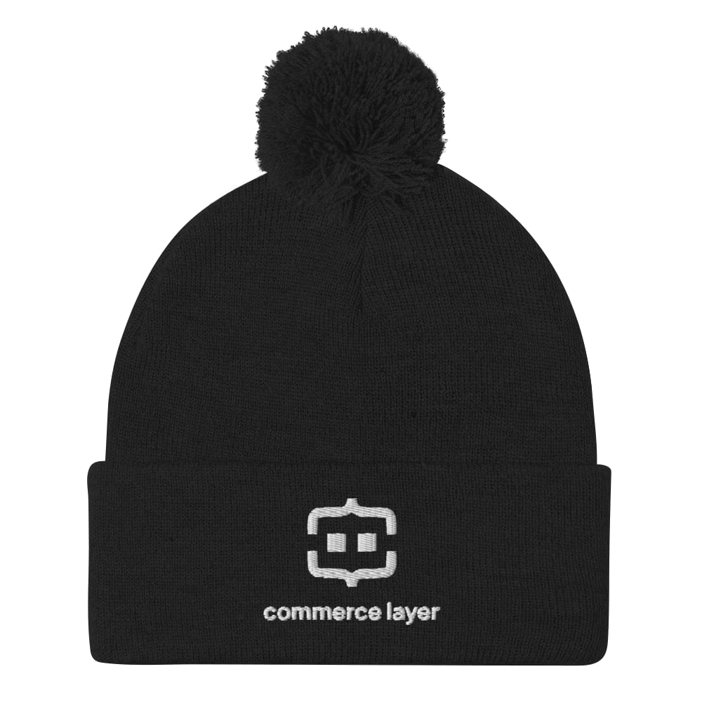 Black Pom-Pom Beanie with White Logo