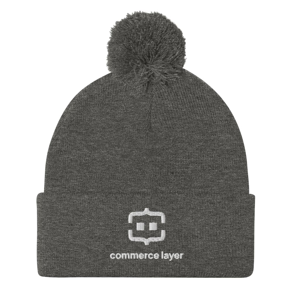 Gray Pom-Pom Beanie with White Logo