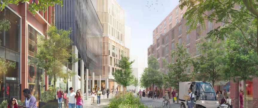 This gateway from West Kensington station will deliver a new business district providing space for climate and clean technologies and creative industries