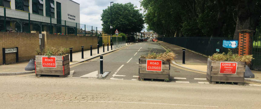 street filtered with planters